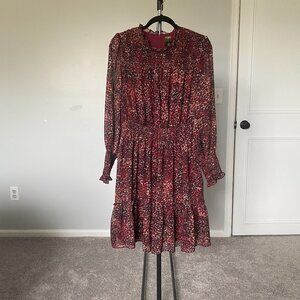 Taylor Women's Printed Mock-Neck Smocked Long-Sleeve Dress (Size 14)